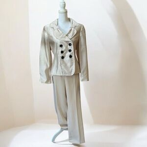 Signature Larry Levine Womens Vtg Satin Cream DBL Breasted Pant Suit NWT Size 12